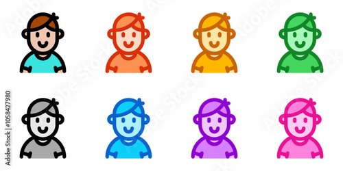 Editable person boy wearing t-shirt avatar vector icon. User, profile, identity, persona. Part of a big icon set family. Perfect for web and app interfaces, presentations, infographics, etc