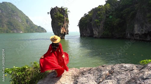 Koh Tapu (James Bond Island) is a famous sea tourist attraction in Thailand at Ao Phang Nga National Park, Thailand. A peaceful, beautiful sea worth visiting in Thailand.	 photo