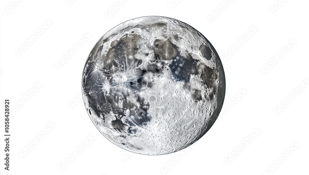 A highly detailed and ultra-realistic full moon, isolated on a white background. A highly detailed and ultra-realistic full moon, isolated on a white background.