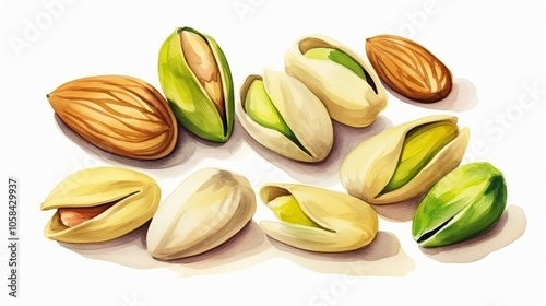 Wallpaper Mural Colorful assortment of pistachios and almonds arranged on a clean surface Torontodigital.ca
