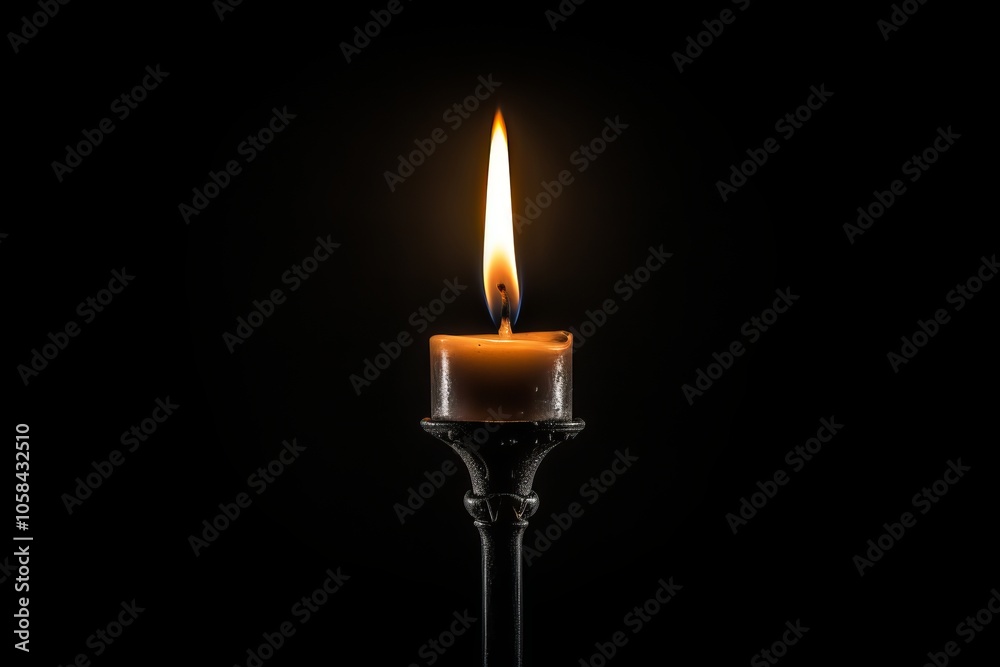 Fototapeta premium A single candle flame illuminating darkness in a serene and peaceful setting at night