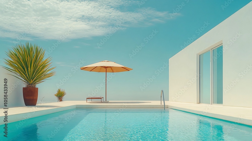 Fototapeta premium Relaxing at a Private Pool by the Beach in a Luxurious Hotel or Vacation Home, Perfect for a Calm and Rejuvenating Getaway
