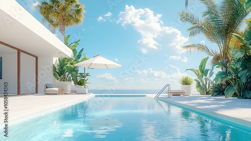 Relaxing at a Private Pool by the Beach in a Luxurious Hotel or Vacation Home  Perfect for a Calm and Rejuvenating Getaway