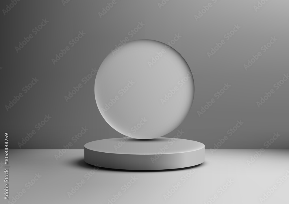 3D Gray Pedestal with Floating Circular Element, Minimalist Studio Background for Product Display, Mockup, and Showcase Concepts 3D Gray Pedestal with Floating Circular Element, Minimalist Studio Background for Product Display, Mockup, and Showcase Concepts