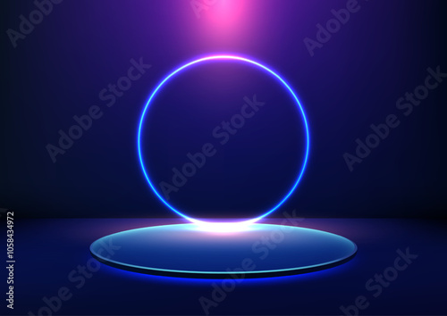 Futuristic Neon 3D Blue Pod...
