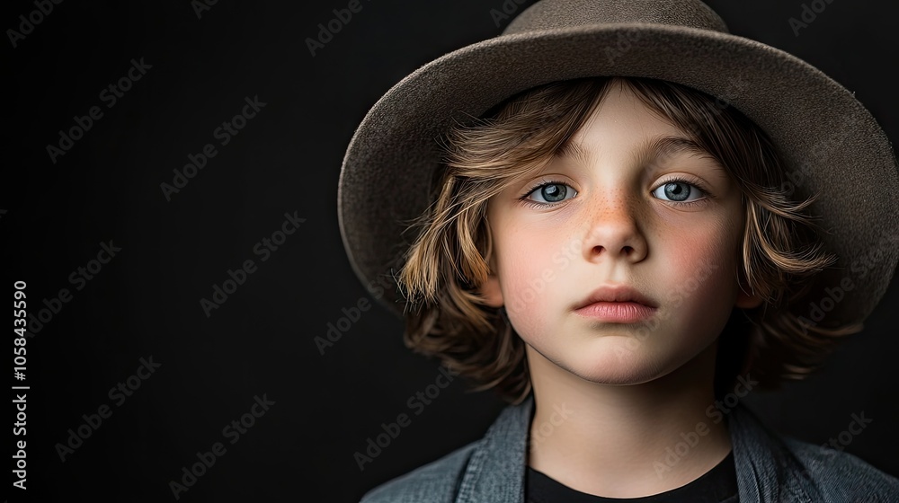 Portrait of a talented boy wearing a stylish hat, capturing the essence of youth and creativity. This boy radiates charm and individuality, perfect for a captivating image with ample space. Portrait of a talented boy wearing a stylish hat, capturing the essence of youth and creativity. This boy radiates charm and individuality, perfect for a captivating image with ample space.