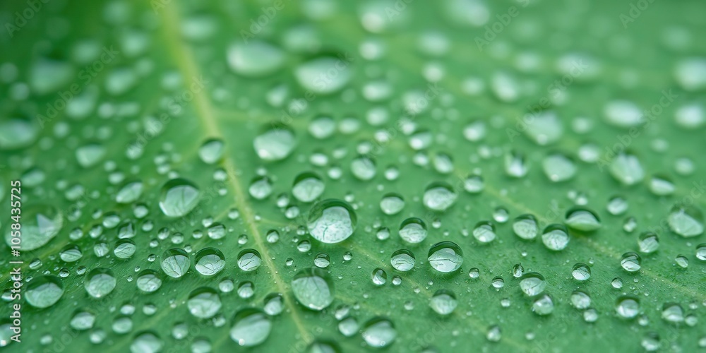 Close-up shot of water-drop texture on a vibrant green leaf, purity, macro Close-up shot of water-drop texture on a vibrant green leaf, purity, macro
