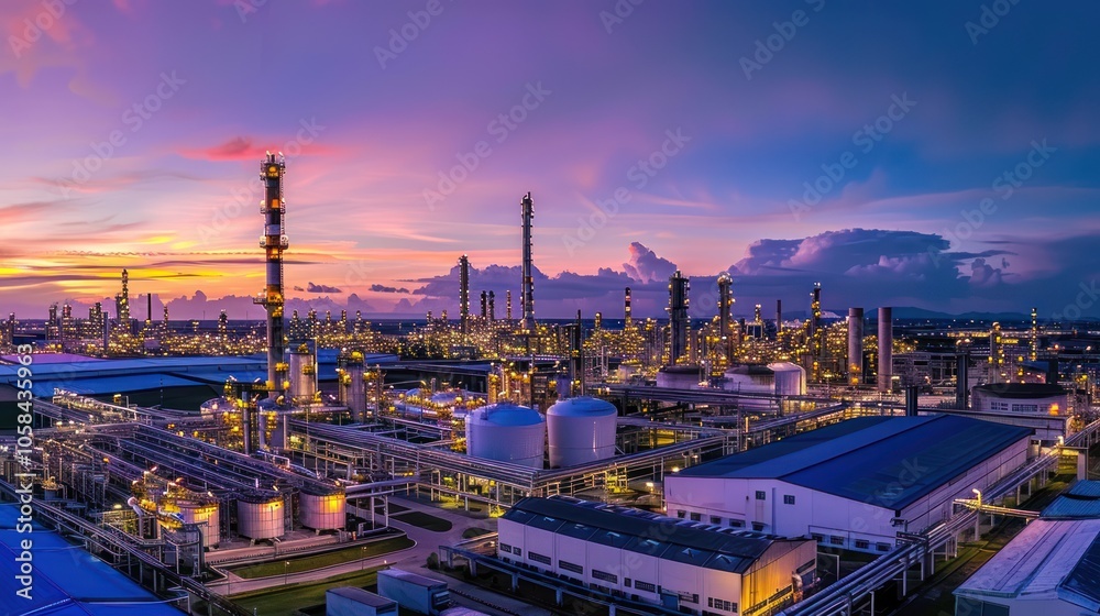 Obraz premium Industrial Complex at Sunset