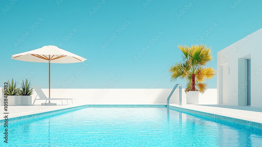Fototapeta premium Relaxing at a Private Pool by the Beach in a Luxurious Hotel or Vacation Home, Perfect for a Calm and Rejuvenating Getaway