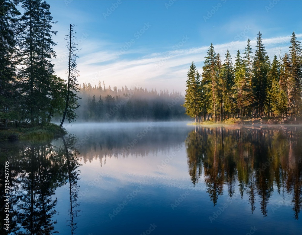 Misty Morning by Tranquil Lake Misty Morning by Tranquil Lake