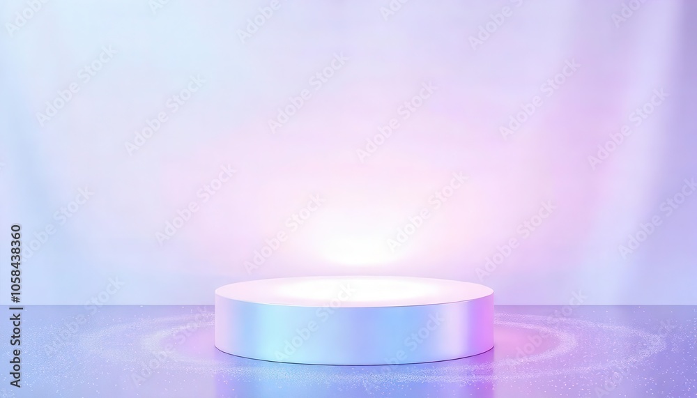 Softly illuminated platform with pastel purple lighting and an ethereal glow Softly illuminated platform with pastel purple lighting and an ethereal glow