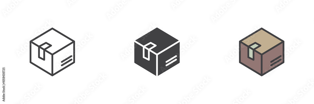Cardboard box different style icon set Cardboard box different style icon set