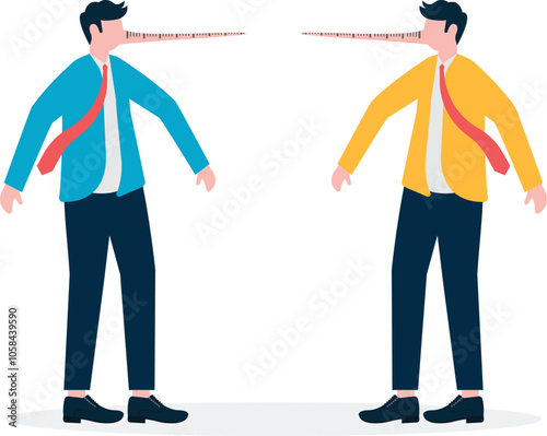 Tricks and scales of lies, surprised lying businessman measuring his own nose length, politics and government,

