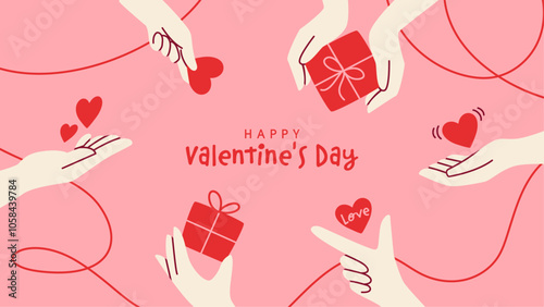 Valentine's Day: Hands giving a gift, illustration of love and gratitude