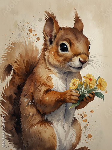 water color autumn squirrel 1