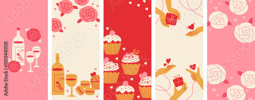 Valentine's Day: Banner set with sweets and roses