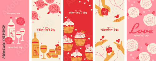 Valentine's Day: Banner set with sweets and roses