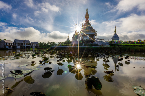 The background of an important tourist attraction in Khon Kaen Province (Wat Thung Setthi) is a large pagoda in the middle of a swamp, tourists always come to see the beauty in Thailand photo