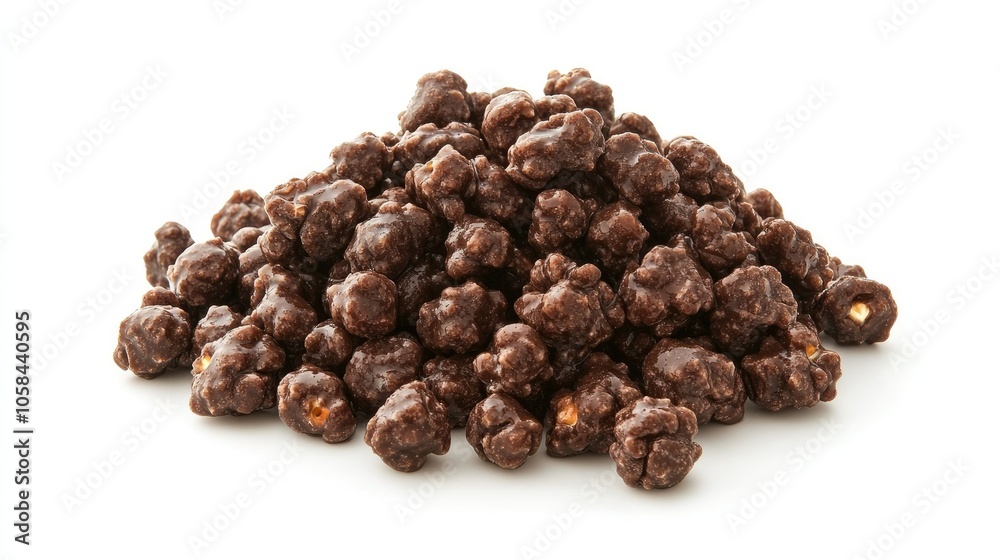 Gourmet caramel-coated popcorn in a heap on a white background, emphasizing the glossy, sweet coating Gourmet caramel-coated popcorn in a heap on a white background, emphasizing the glossy, sweet coating
