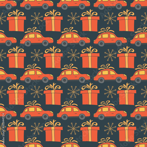 Seamless christmas pattern. New year background. Colored illustration with christmas icons