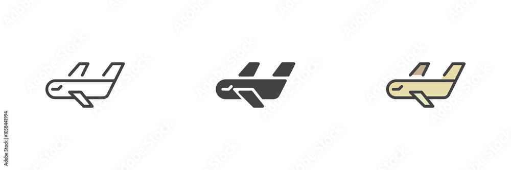 Cargo airplane different style icon set Cargo airplane different style icon set