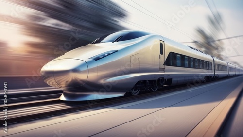 New model Chinese high-speed train in motion, sleek design with dynamic blur effect