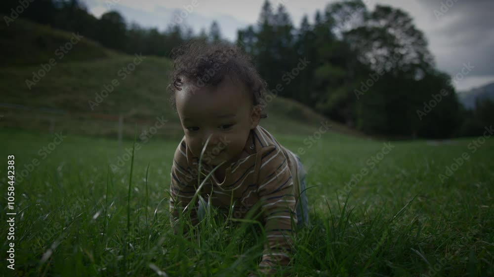 A Curious Baby Joyfully Crawling Around in the Beautiful Nature with a Sense of Adventure A Curious Baby Joyfully Crawling Around in the Beautiful Nature with a Sense of Adventure
