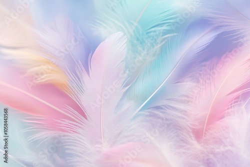 Colorful pastel soft feathers background. 