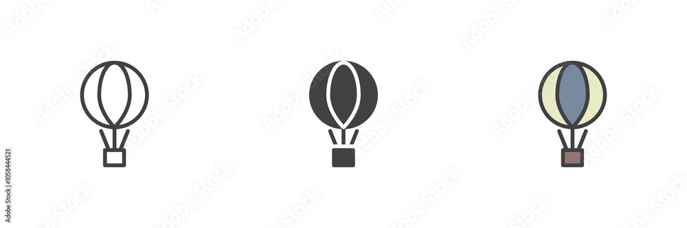 Air balloon with the parcel box different style icon set Air balloon with the parcel box different style icon set