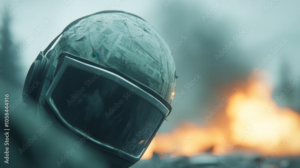 A man in a helmet is looking at the camera A man in a helmet is looking at the camera