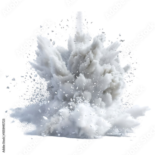 A white powder explosion, isolated on a black background.