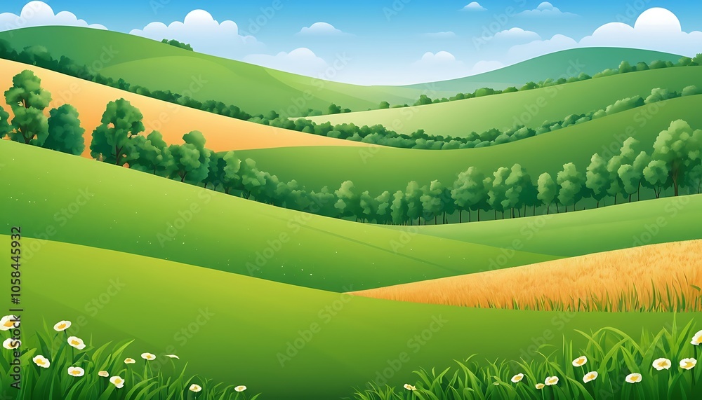 Obraz premium Sky or Green natural enverionment fild Landscapes cartoon art background image 