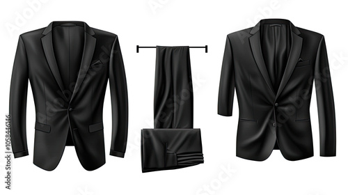 Set of Black Suits Displayed on a Transparent Background Generative AI