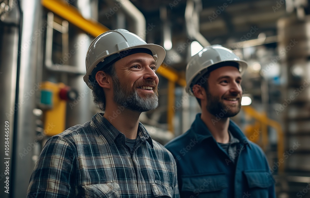 Two intelligent and happy engineers discuss elements of production at work. Two intelligent and happy engineers discuss elements of production at work.