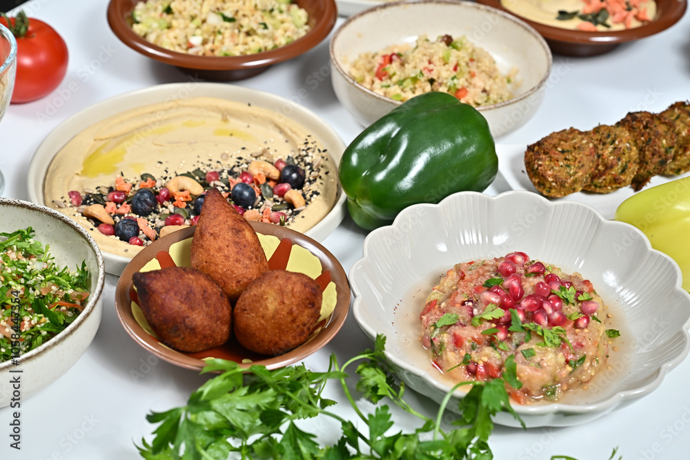 a table that has a variety of food on it including olives, carrots a table that has a variety of food on it including olives, carrots