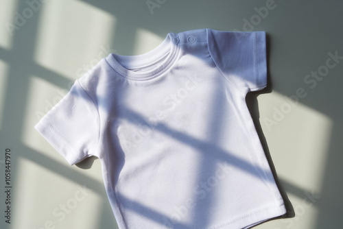 Cute Blank white newborn baby cotton t-shirt mockup template.Little boy girl child tee shirt mock-up