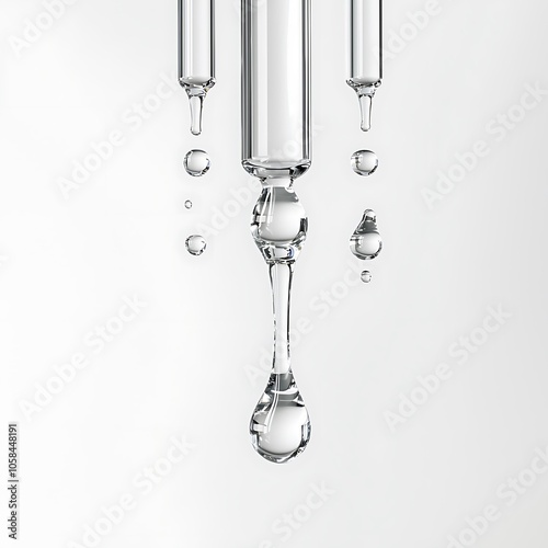 Clear essential oil dripping from dropper isolated on white background.