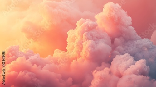 A pink cloud filled sky with a bright orange sun in the background