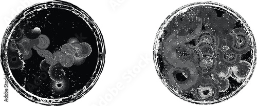 Vector rough edges badges set .Grunge set of textured black labels . Pack of vector stickers. Grunge circle stamps, insignias, labels, tags for your design. Grunge textured black vector rubber stamps