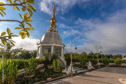 The background of an important tourist attraction in Khon Kaen Province (Wat Thung Setthi) is a large pagoda in the middle of a swamp, tourists always come to see the beauty in Thailand photo