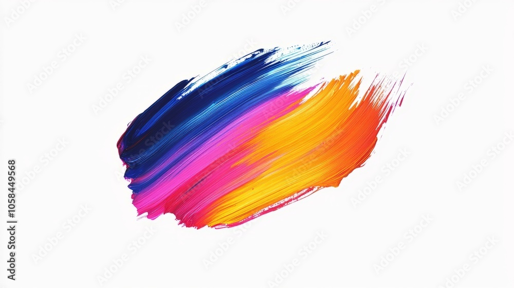 Obraz premium Artistic acrylic brush stroke, bold and colorful, with bright hues isolated on pure white background, ideal for modern design use