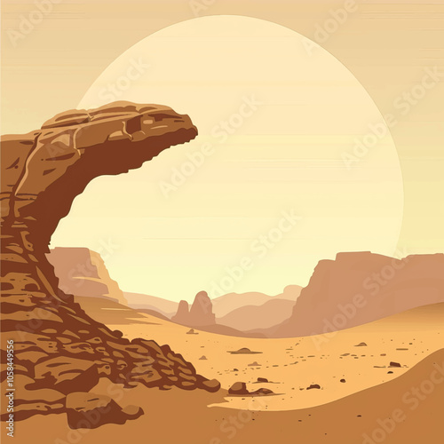 A stone arch in the desert. silhouette illustration