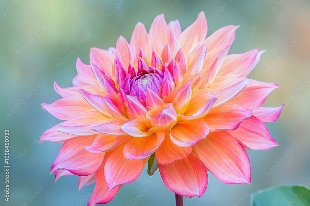 Obraz premium A vibrant dahlia flower in soft focus, showcasing its intricate petals and colors.