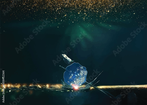 Aesthetic painting with glitter sea green background with shining pearl