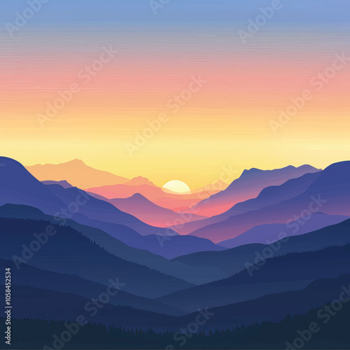  A valley with distant mountains. silhouette illustration