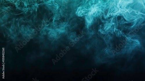 Midnight black to dark teal gradient background with spiraling blue smoke for depth