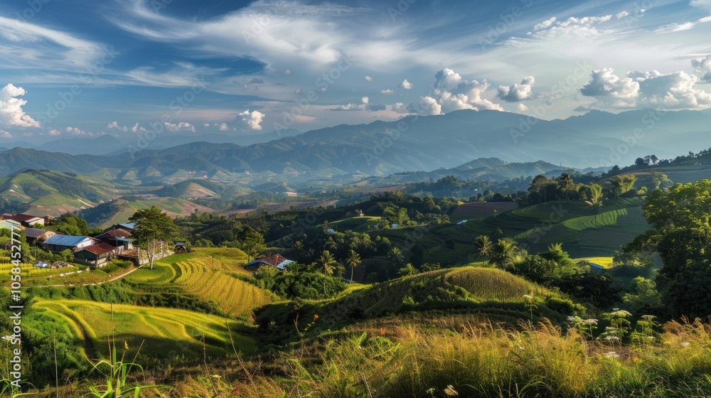 Mountainous Landscape with Rice Terraces Mountainous Landscape with Rice Terraces