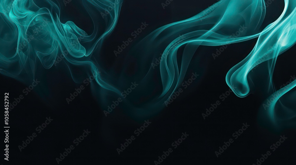 Fototapeta premium Midnight black to dark teal gradient background with spiraling blue smoke for depth