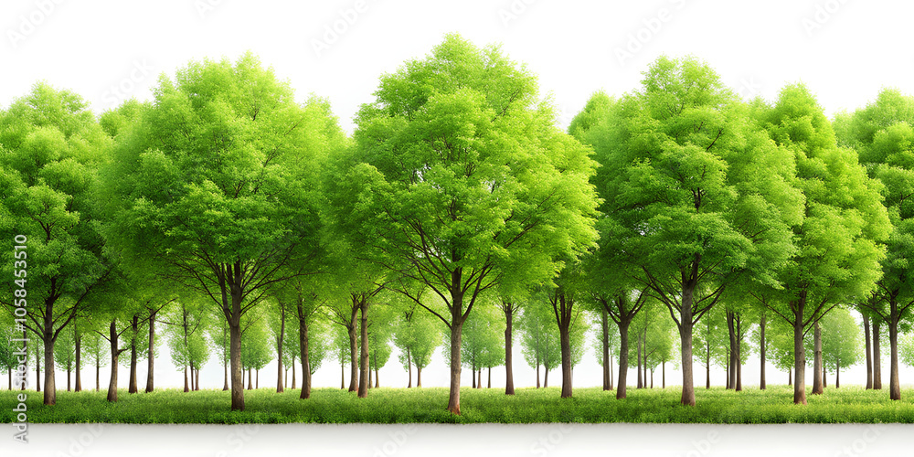 Obraz premium Green trees in the forest border isolated on white background