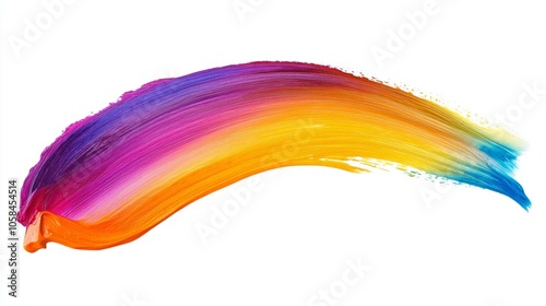 High-energy acrylic paint brush stroke, a vibrant spectrum of colors isolated on white, with dynamic lines and beautiful texture